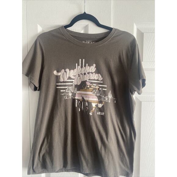 Ariat Women's Large Relaxed Fit Weekend Warrior Brown Graphic Tee Rodeo Western - Picture 1 of 5